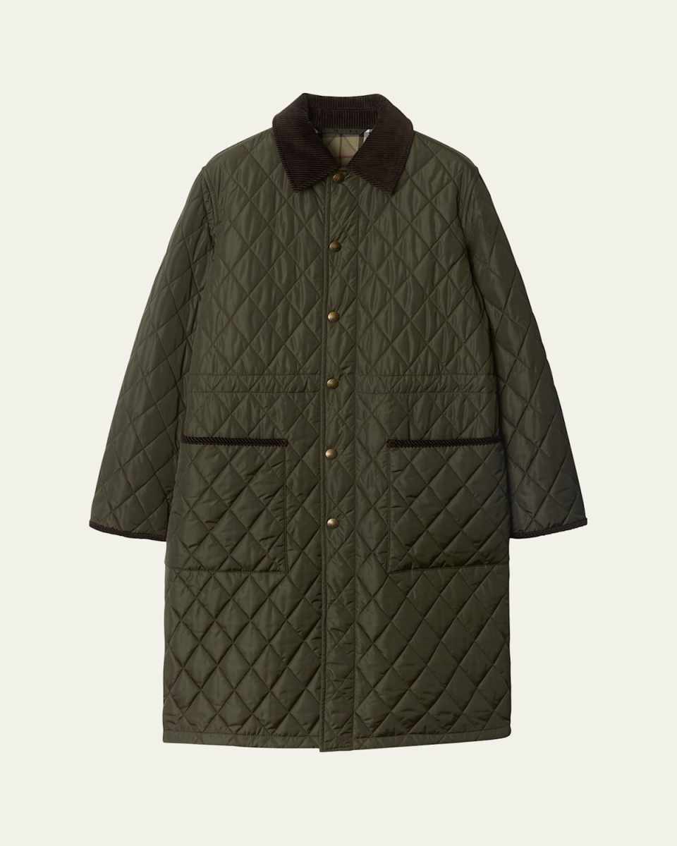 Quilted Velvet-Trim Coat
